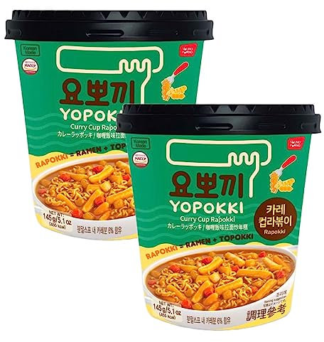Yopokki Cup - Curry Cup Rapokki Korean Snack with Ramen & Topokki Spicy Rice Cakes 145g (Pack of 2)