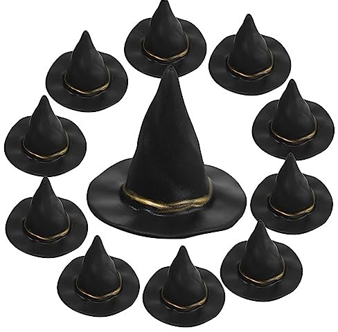 KOMBIUDA 10pcs Mini Dollhouse Witch Hat Halloween Miniature Tiny Witch Hats Wine Bottle Topper Cake Decoration for DIY Craft Halloween Party Decor