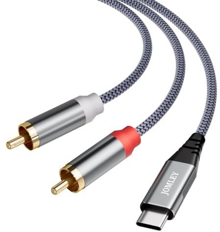 JOMLEY USB Type-C to Dual RCA Jack Y-Splitter Stereo Cable, 2m | Built-in DAC Chip USB C to 2 RCA Splitter Cable With Gold-Plated Nylon Braid for Laptop Smartphone Amplifier Speaker