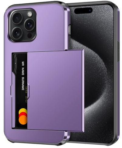 Coolden for iPhone 15 Pro Max Case with Card Holder Armor Shockproof Case Heavy Duty Protective Case Hard Back Soft TPU Bumper Card Slot Wallet Case Cover for iPhone 15 Pro Max Phone Case (Purple)