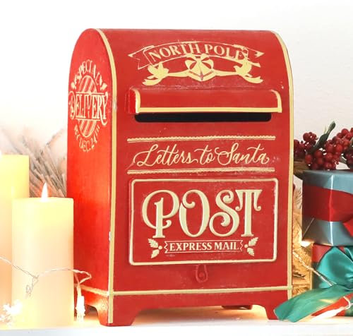 BIG FORTUNE Briefe an Weihnachtsmann Briefkasten Nordpol Post Vintage Briefkasten Briefkasten Buchstaben Dekoration Weihnachten Bauernhaus Dekor/Rustikale Metall Weihnachtsdekoration Rot