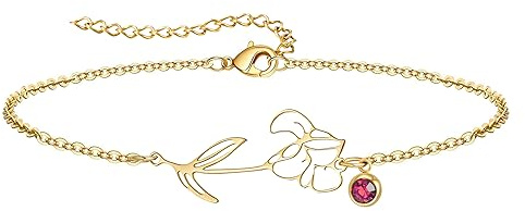 YeGieonr Armband Damen Gold, Geburtsblume＆Geburtsstein Edelstahl Armband, Goldene Armbänder für Frauen, Schmuck Geburtstagsgeschenk für Frauen Mutter Tochter