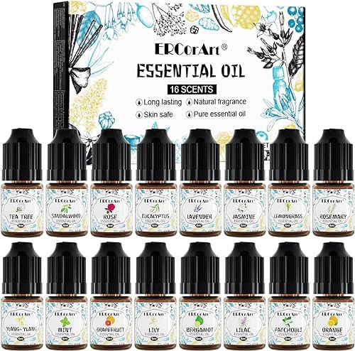 Essential Oils Set - 16 Aromatherapy Essential Oils for Home Care, Diffusers, Candle Making, Humidifier - Ylang-Ylang, Peppermint -6ml