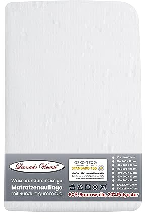 100% Wasserdichter Matratzenschutz 180 x 200 cm 2 Stück mit Rundumgummizug Baumwolle Nässeschutz Fleckenschutz Matratzenauflage hohe Steg