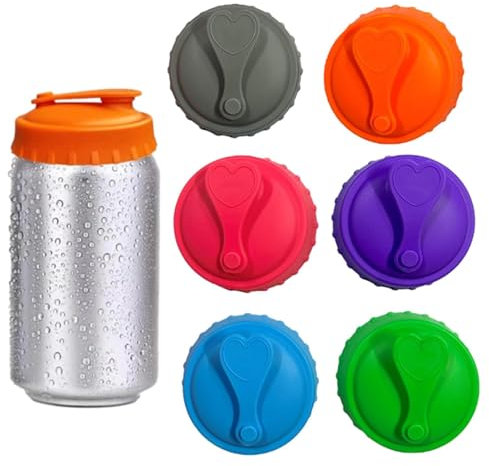 6 Silicone Beverage Can Lids, Leak-Proof & Dust-Resistant Can Covers, Multi-Coloured Drinks Can Protection, Reusable Silicone Can Lids for Drinks Bottle Caps for Golf, Fishing, Camping, Picnic