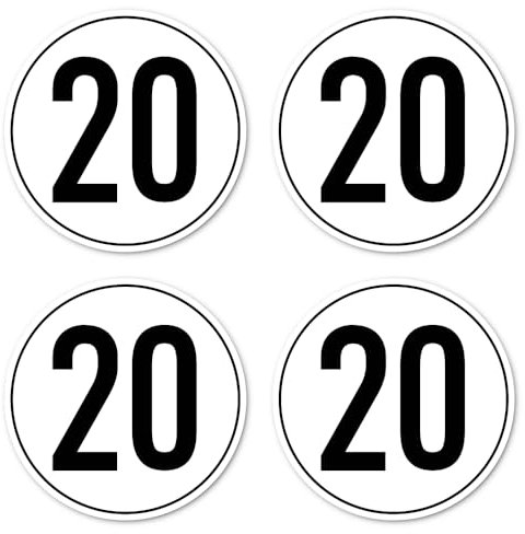Aufkleber: ⌀ 150 mm, 4 Stück - StVO - Geschwindigkeit - 20 km/h - km/h - z.B. für Baumaschinen und Anhänger