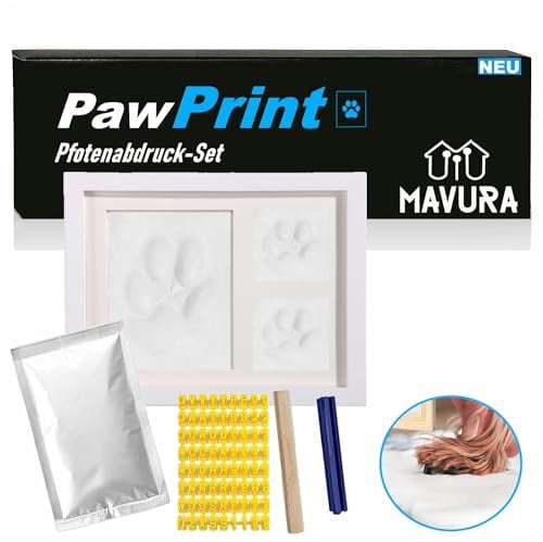 MAVURA Pawprint Pfotenabdruck Set für Hunde, Katzen & Babys, inkl. Holz Bilderrahmen 3D Gipsabdruck Abdruck Set