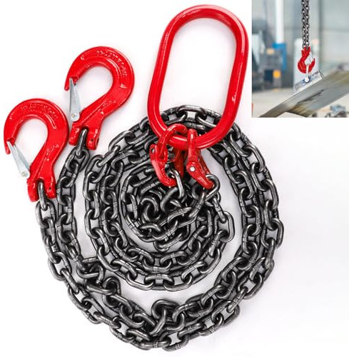 SOUJOY Chain Sling, 5/16 Inch x 5 Ft Double Leg Lifting Chains with Grab Hooks, 3 Ton G80 Alloy Steel Heavy Duty Engine Chain Hoist Lifts for Cargo Security Towing and handling