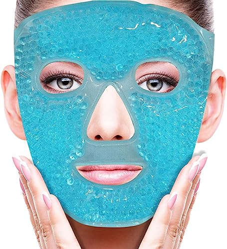 Masque en gel, chaud et froid pour le visage, réduit l'enflure, élimine les cernes et atténue les poches sous les yeux, soulage les maux de tête, apaise la fatigue du visage, illumine la peau(bleu)
