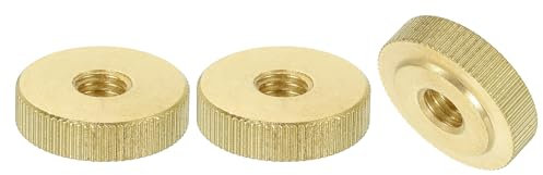 sourcing map Knurled Thumb Nuts, 3Pcs M8 x D23mm x H7mm Brass Flat Head Through Hole with Collar Flat Head Through Hole Round Knobs Fasteners for 3D Printer Parts, Machine Tools