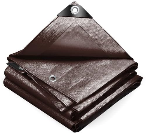VOUNOT® Telo Impermeabile Esterno 4x8m, Telone Occhiellato Impermeabile Rinforzato PE 240 g/m², Telo Protettivo Multiuso per Barche, Legno, Piscina, Mobili da giardino, Auto, Marrone