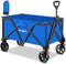 Homgava Zusammenklappbarer, faltbarer Wagen mit Rädern, großes Fassungsvermögen, mit Bremsen, für Lebensmittel, Outdoor, Camping, Strand, Gartenarbeit, Einkaufen, Angeln, Blau und Orange