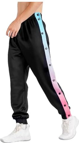 Damen Trainingshose Mit Seitlicher Knopfleiste Hosen Unisex Sweatshose Streifen Sweatpants Gummibund Jogginghose Mit Taschen Yoga Hose Loose Basketball Trainingshose Sportswear