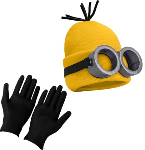 FVCENT Herrenkostüm Zubehör 3-teiliges Halloween Inklusive Vintage Steampunk Brille Brille Gelbe Beanie Strickmützen Schwarze Handschuhe (gelb)