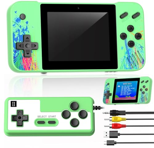Deluisho Mini Consola de Juegos Gameboy, Admite 2 Jugadores y se Conecta al Televisor, Precargada con 800 Juegos Clásicos, Pantalla LCD de 3,5 Pulgadas, Mini Arcade, Regalo para Niños y Niñas (Verde)