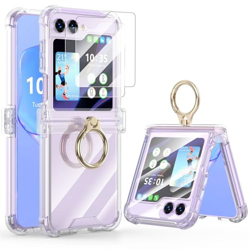 DAKORIE Case for Samsung Galaxy Z Flip 6 Case with Hinge Protection 2 Pack Tempered Glass Screen Protection Cover for Samsung Galaxy Z Flip 6 5G(Clear)