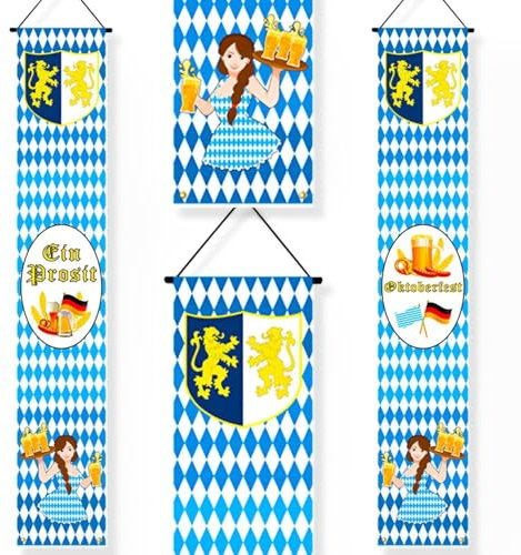 Atuoxing 2 Stück Oktoberfest Deko Banner, Bierfest Dekoration Set, Bayern Oktoberfestdeko, Oktoberfest Willkommen Banner für Outdoor Innen party Bierzelten Dekoration (180 * 30cm) (A)