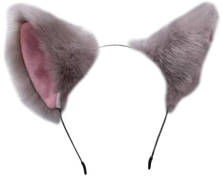 Kunstpelz Katze Fuchsohren Stirnband Katzenohren Tierohren Haarband Pelzig Niedlich Halloween Cosplay Haarreifen Kopfbedeckung Grau