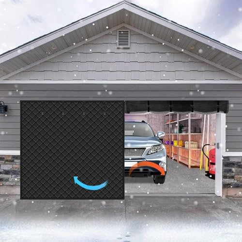 TAZZOR Cortina magnética para puerta de garaje con aislamiento térmico, para invierno, aislante y resistente al viento, resistente a la intemperie (4,9 x 2,1 m)