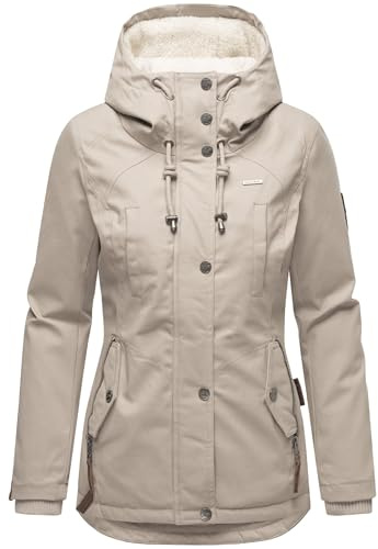 MARIKOO Damen warme Winterjacke mit kuscheliger Kapuze Bikoo Light Taupe Gr. S