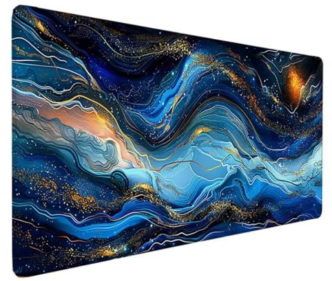 Tapis de Souris XXL 1200x600MM, Tapis de Souris Gamer Bleu Tapis de Bureau Abstrait Mouse Pad Antidérapant Étanche, Bords Cousus Tapis de Bureau Gaming pour la Bureau, Jeux, Maison Déco Cadeau X-3