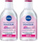 NIVEA Eau Micellaire DOUCEUR Peaux Sèches et Sensibles (1 x 400 ml), démaquillant enrichi aux micelles et acides animés sans parfum, nettoyant visage yeux & lèvres (Lot de 2)