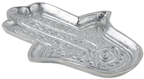 Marrakesch Schmuckschale SchaleTtablett aus Aluminium 20cm | Moderne Schlüsselschale Nouba silber als Flur Schlaffzimmer Wohnzimmer Ramadan Deko | Schminktisch als Geburtstagsgeschenk für Frauen