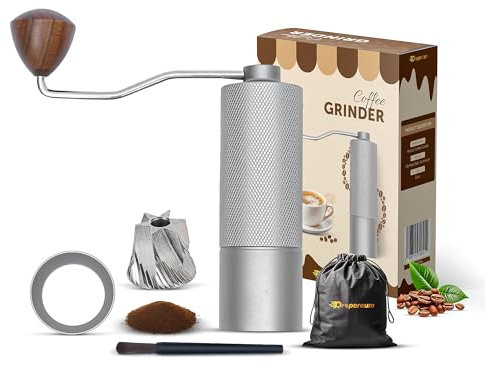 Dropereum Manual Coffee Bean Grinder 5 in 1 Accessories 25G, Portable French Press 12 Adjustable Setting Espresso Grinder, Conical Coffee Burr Grinder with Double Bearing, Steel Body