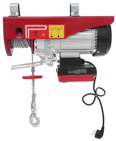 ROMYIX Elektrische Seilwinde,Hebeleistung 400kg,10m/min Hubgeschwindigkeit,Hubhöhe 12m,850W Seilzug Motorwinde Kupfermotor Flaschenzug, Hebezug mit Kabelloser Fernbedienung (400KG)