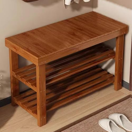 Meuble Chaussure Entree en Bambou Banc Chaussures entrée en Bambou Étagère de Rangement à 3 Niveaux Charge admissible 200 kg for Salon, Entrée, Chambre(Brown,70cm)
