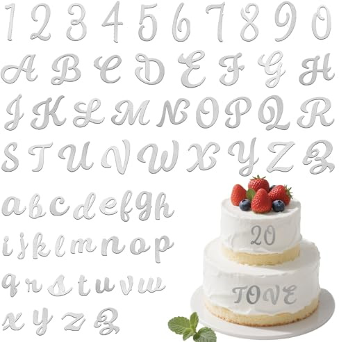 64Pcs Buchstaben Tortendeko, Buchstaben für Torte, Acryl Ziffern 0-9 Tortenaufleger Personalisiert, A-Z Torten Deko Buchstaben Tortenaufsatz Set für Hochzeit Jubiläum Party Feier (Silber)
