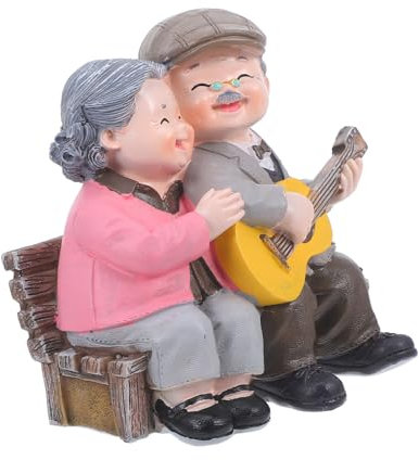 GALPADA Grandparents Lover Sculpture 4.72inch Elderly Couple Figurines Resin Desktop Ornament Anniversary Present Wedding Cake Topper Flowerpot and Bookshelf Decoration