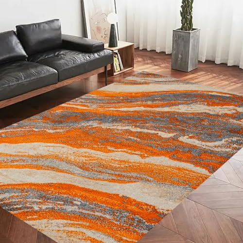 Kurzflor Teppich Großer WohnzimmerArt Deco Warm Orange Grau Weiß Abstrakt ModernOrange the Carpet Designer Wohnzimmerteppich rutschfest Teppiche für Schlafzimmer Waschbar
