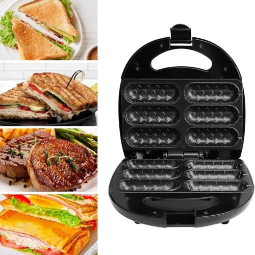 QIeAny Hot Dog Toaster,Hot Dog Machine,Hot Dog Maker for 6 Hot Dogs on Stick,Non-stick Pan, Frying Machine, Grilling Sausage, Electric Cake Stall, Easy to Clean,A