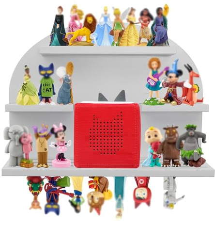 Magnetisches Regal für Tonie Figuren,Wandregale für die Toniebox,Organizer zur Aufbewahrung von Tonie-Hörspielfiguren,kompatible Ladestation fürs Kinderzimmer,Kiefernholz,Bogenform,Groß,Grau Weiß