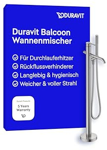 Duravit Balcoon Wannenarmatur bodenstehend für 2 Verbraucher mit Umstellventil, Einhebel-Wannenmischer mit Keramikmischsystem, Edelstahl Gebürstet
