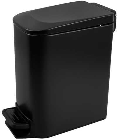 Black Bathroom Bin 6L Silent Slim Bathroom Trash Can with Soft Close Lid Versatile Garbage Can Step Trash Bin with Removable Inner Bucket Rectangular Black Pedal Bins for Home Bedroom Office Toilet