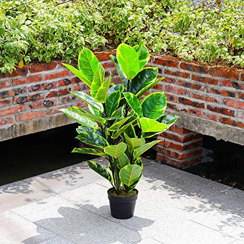 INMOZATA Artificial Plants Outdoor 3FT/90cm Artificial Ficus Fiddle Fig Trees for Indoor Garden Front Door Decoration