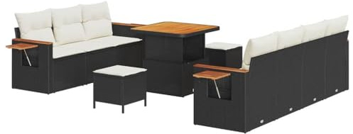 vidaXL Gartensofa-Set 10 STK. 9-Sitzanzahl Schwarz und Creme