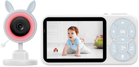 YOBWOK Camara Vigilancia Bebe, Monitor con Pantalla IPS 3.5, Sin WiFi Vigilabebes con batería de 30 Horas,Control Remoto Pan-Tilt-Zoom, 2 Vías Comunicación, Visión Nocturna y Canciones de Cuna