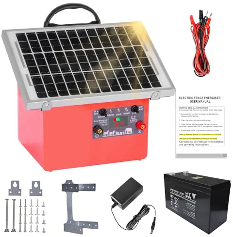 32KM cloture electrique solaire cloture electrique, 9,5 kV berger électrique Contrôleur pour chevaux, clôture électrique 0,5 J pour élevage d'animaux de berger, pour ferme, pâturage, jardin