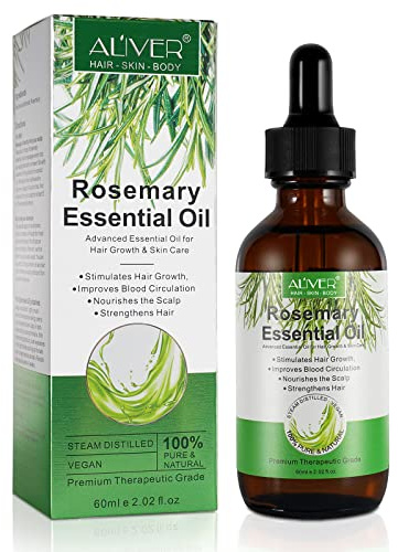 Olio Essenziale di Rosmarino Puro al 100% per Capelli e Cura della Pelle - Olio di Rosmarino per Capelli, Sopracciglia e Ciglia - Qualità Terapeutica, Vegan, 60ml