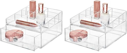 iDesign Clarity Stapelbarer Organizer mit 3 Schubladen für Lesebrillen, Brillen, Sonnenbrillen - Durchsichtig, 1 Stück (Packung mit 2)