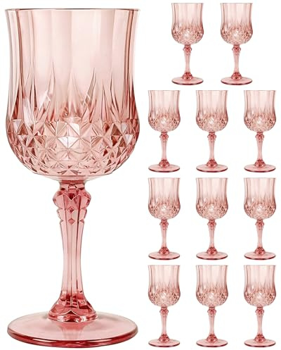 XYUNE 12PCS Plastic Wine Glasses, Rose Gold 200ml Unbreakable Goblets | Vintage Water Cups, Shatterproof, Reusable & Disposable, Elegant Drinking Glasses Bulk for Wedding Party Dinner Celebration