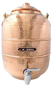 J M JEWELS 11.4 X 5.5 Handmade Pure Copper - 6.5 Liter Water Pot Storage Water Tank with Tap Kitchen Home Garden Good Health Benefits Yoga, Ayurveda