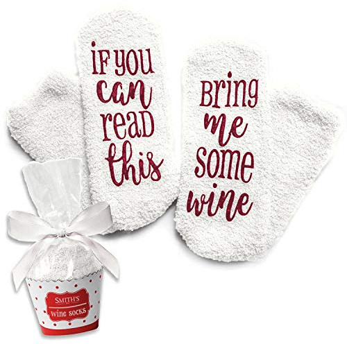 “If You Can Read This Bring Me Some Wine” Socks with Cupcake Gift Packaging by Smith's® | (Colour: White)