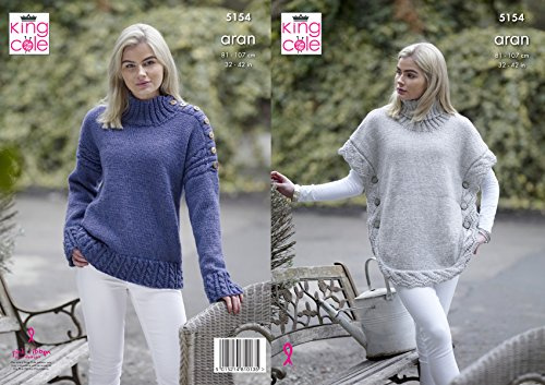 King Cole 5154 Knitting Pattern Womens Poncho and Sweater Fashion Aran,Multicolor,32 - 42 bust