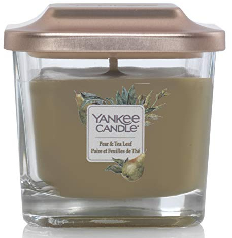 Yankee Candle Elevation Kollektion mit Plattformdeckel Kleine 1-Docht-Quadratkerze, Pear & Tea Leaf