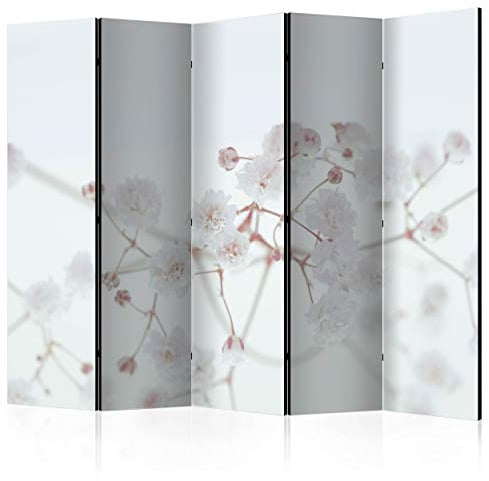decomonkey Paravent Raumteiler Innen Blumen 225x172 cm 5 Teilig Einseitig Room Divider Wall Raumteiler Stehend Trennwand Sichtschutz Spanische Wand Sichtschutzwand Wohnzimmer Holz Natur