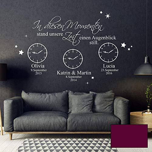 Wandtattoo In diesen Momenten stand unsere Zeit einen Augenblick still mit Wunschdaten M2443 - ausgewählte Farbe: *beere* ausgewählte Größe: *L - 76cm hoch x 120cm breit*